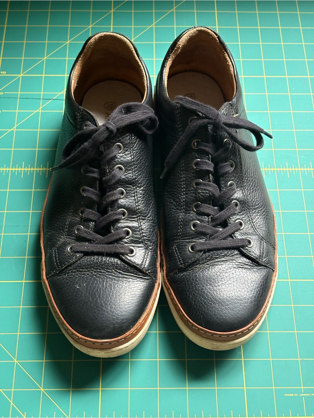Allen Edmonds Black Leather Low-Top Sneakers with Tan Welt